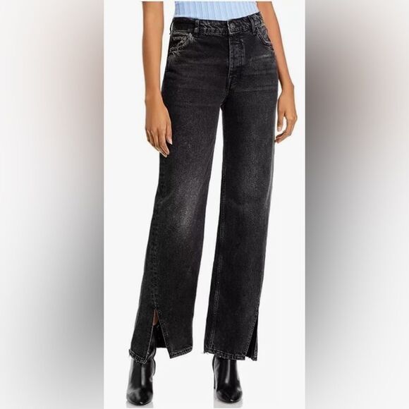 NWT Free People Long Lines Slit Front Straight Leg Jeans - Picture 1 of 13